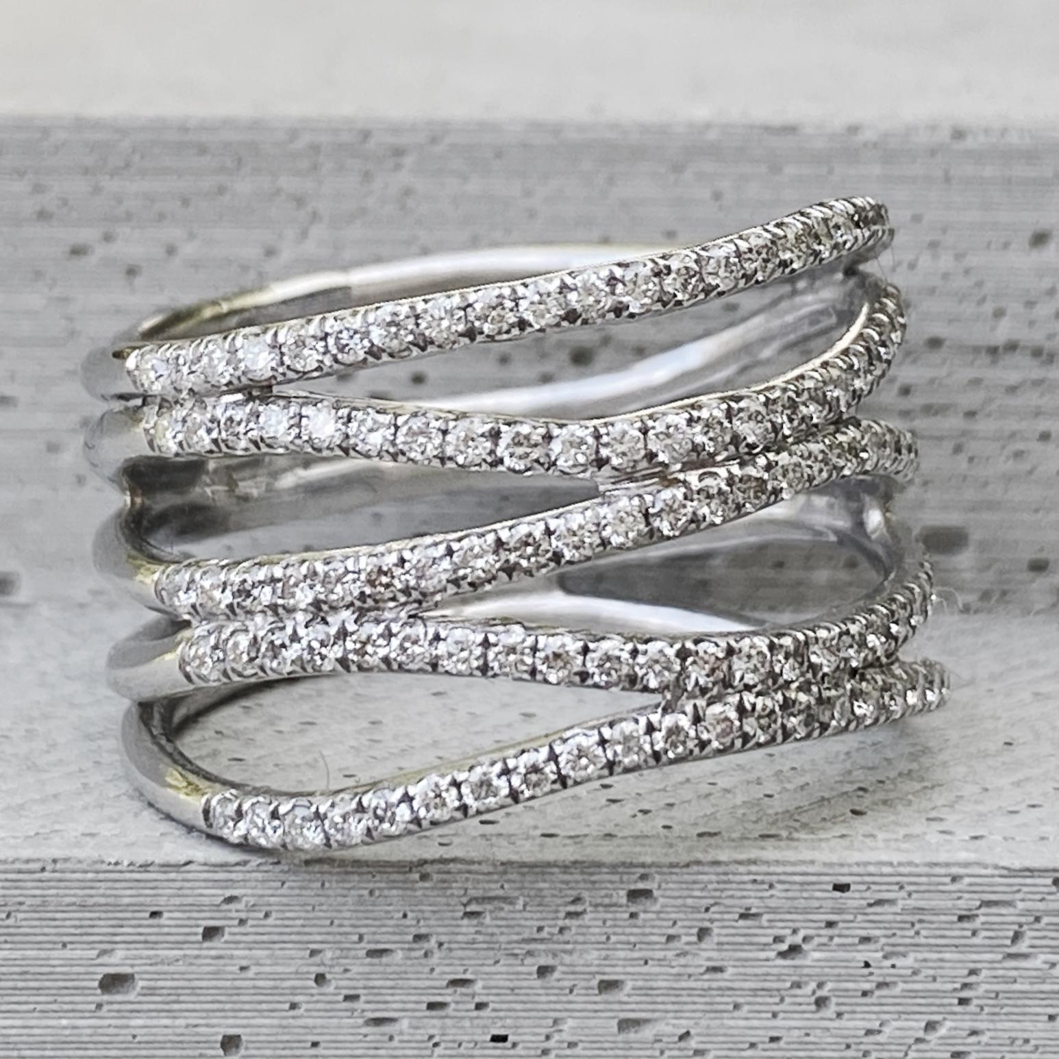 Contemporary Wavy Strand Band in Platinum Set with 0.625 Carats Earth-Mined White Diamonds For Sale