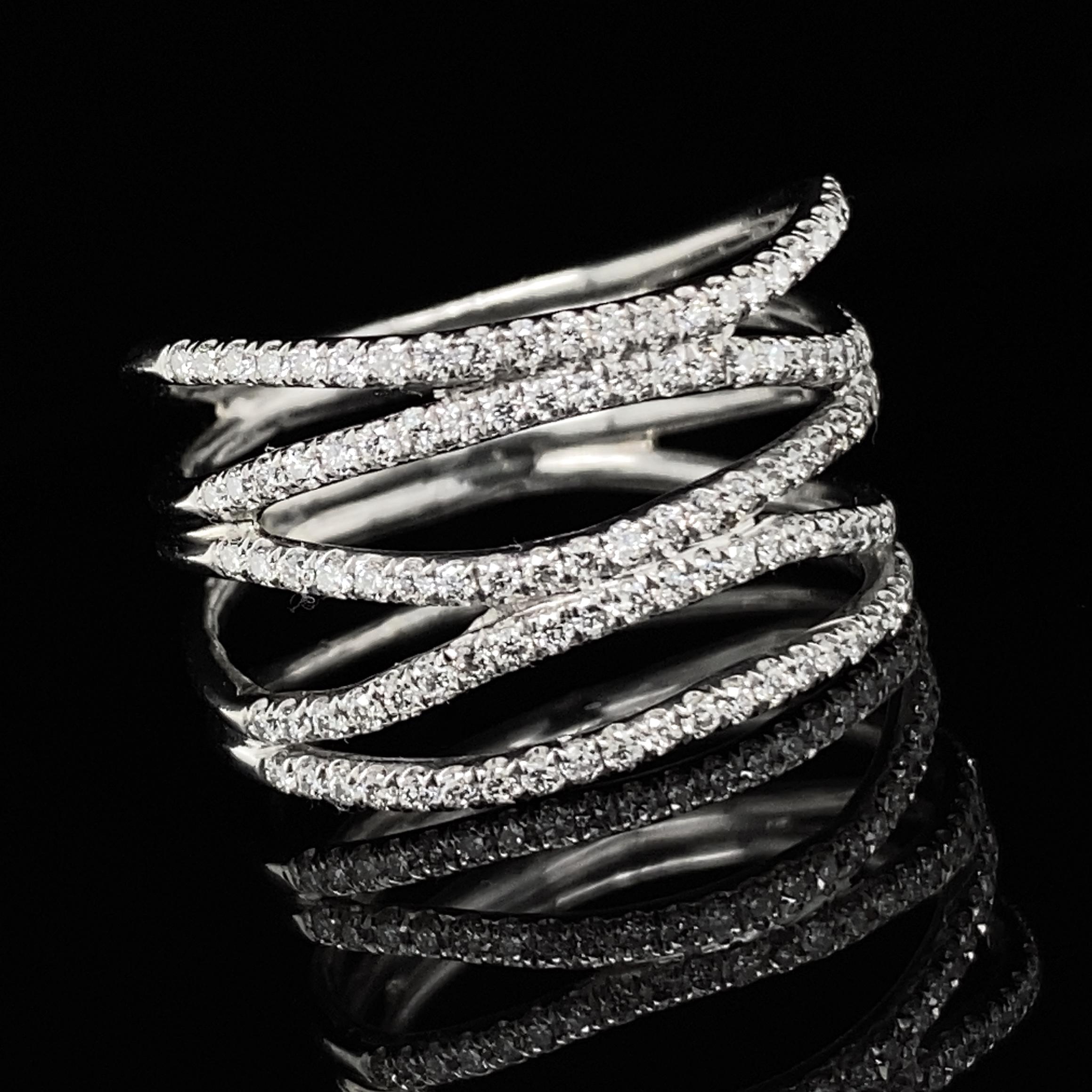 Brilliant Cut Wavy Strand Band in Platinum Set with 0.625 Carats Earth-Mined White Diamonds For Sale