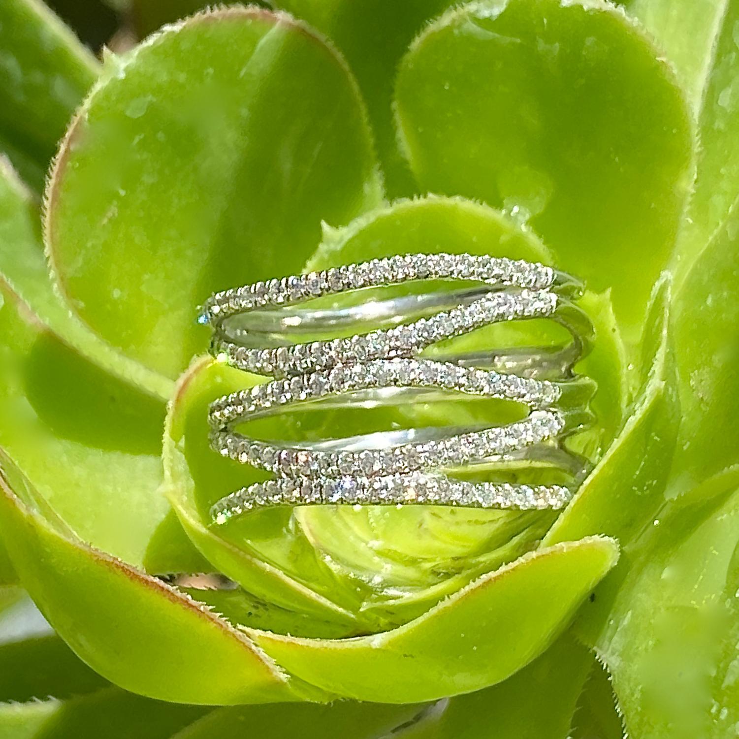 Wavy Strand Band in Platinum Set with 0.625 Carats Earth-Mined White Diamonds For Sale 3