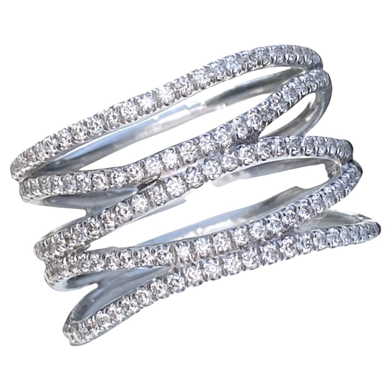 Wavy Strand Band in Platinum Set with 0.625 Carats Earth-Mined White Diamonds For Sale