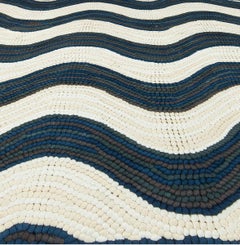 Wavy Stripe Rug in Beige, Navy, Teal "Tidal Weave" by Doris Leslie Blau