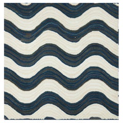 Wavy Stripe Rug in Beige, Navy, Teal "Tidal Weave" by Doris Leslie Blau