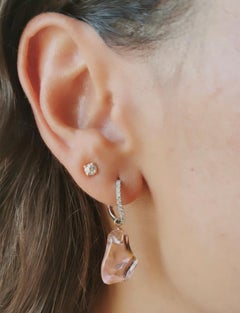 Wavy White Gold Hoop Earrings Set with Diamonds and Rough Polished Tourmalines