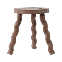 Antique Wavy Wooden Legged Stool