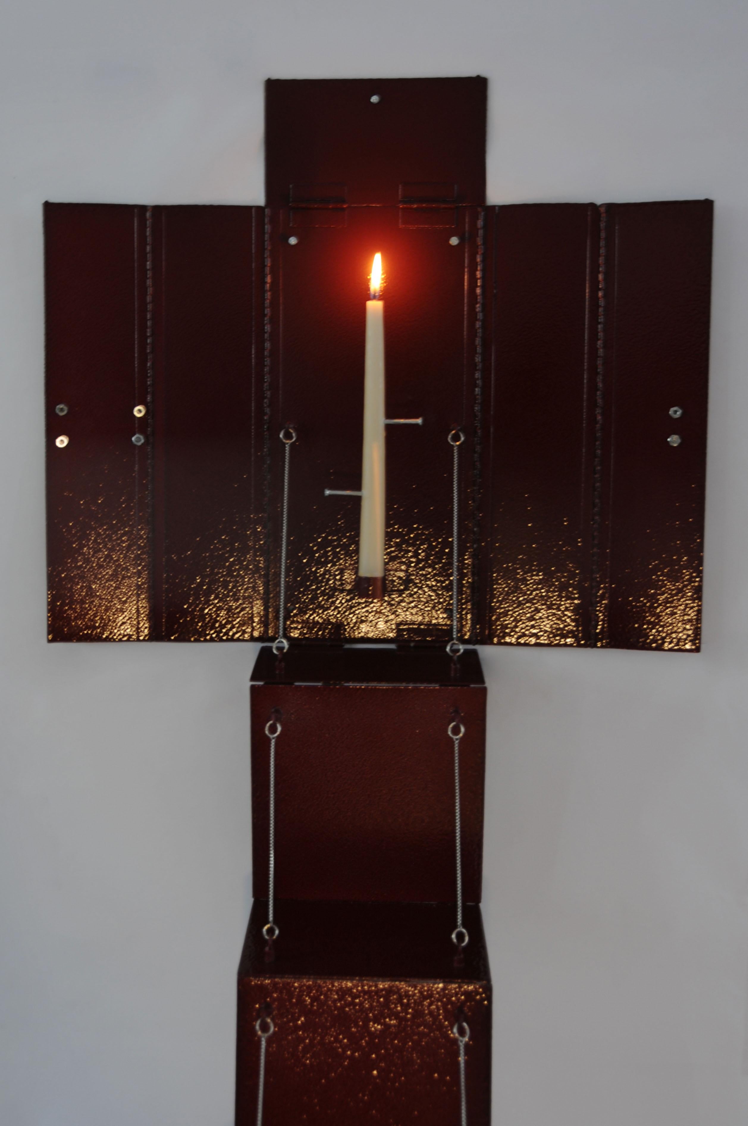 Mexican Wax Clock Altar Sculptural Wall Candle Holder For Sale
