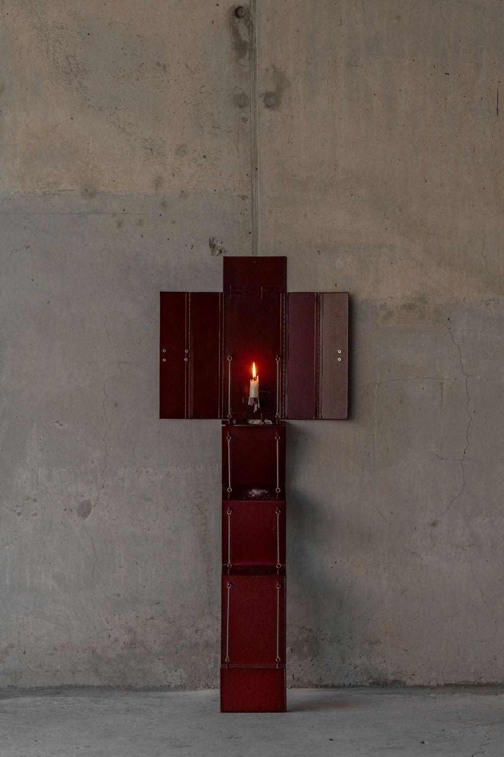 Welded Wax Clock Altar Sculptural Wall Candle Holder For Sale