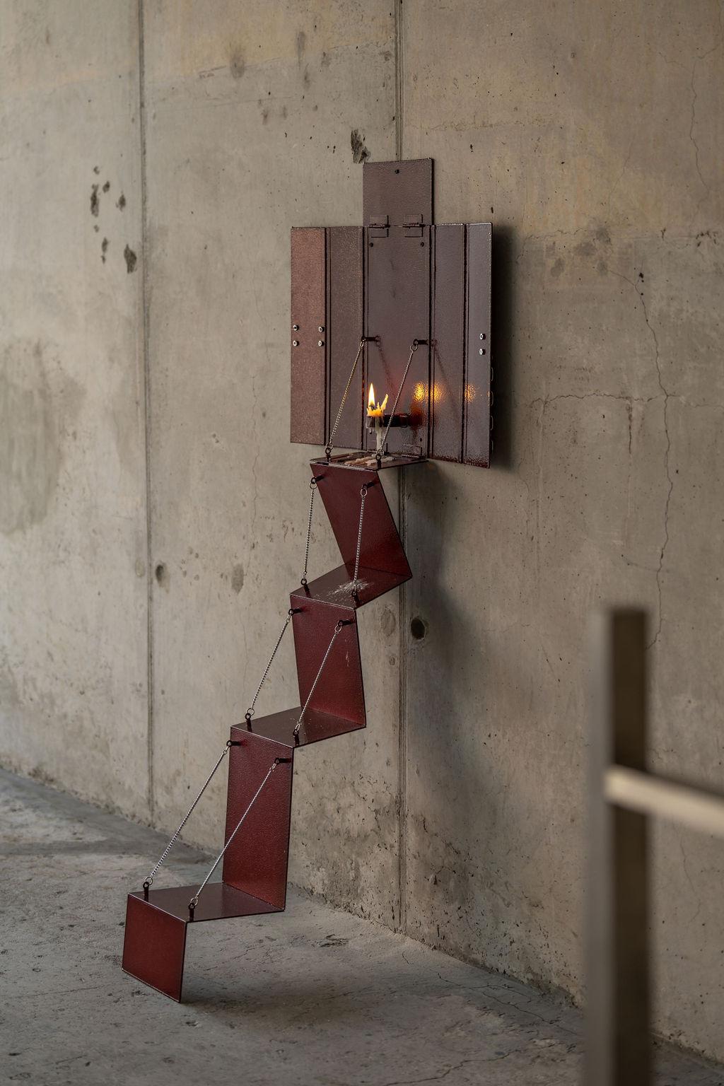 Stainless Steel Wax Clock Altar Sculptural Wall Candle Holder For Sale
