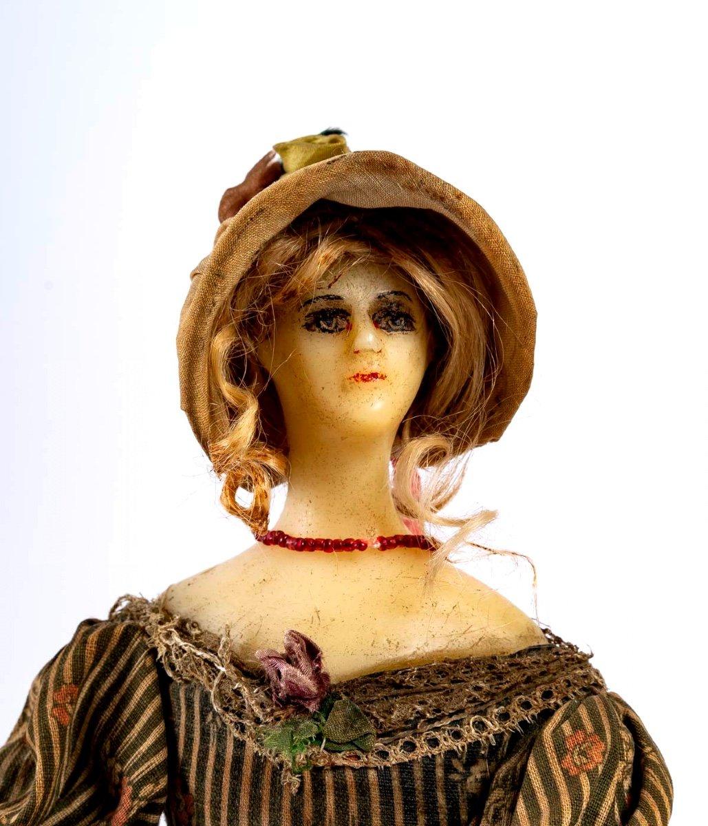 Restauration Wax Doll Under Globe - Period: XIXth Century For Sale