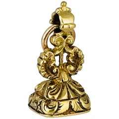 Vintage Wax Embosser, Imprinted Anna Etched on Citrine Stone, 14 Karat, circa 1970