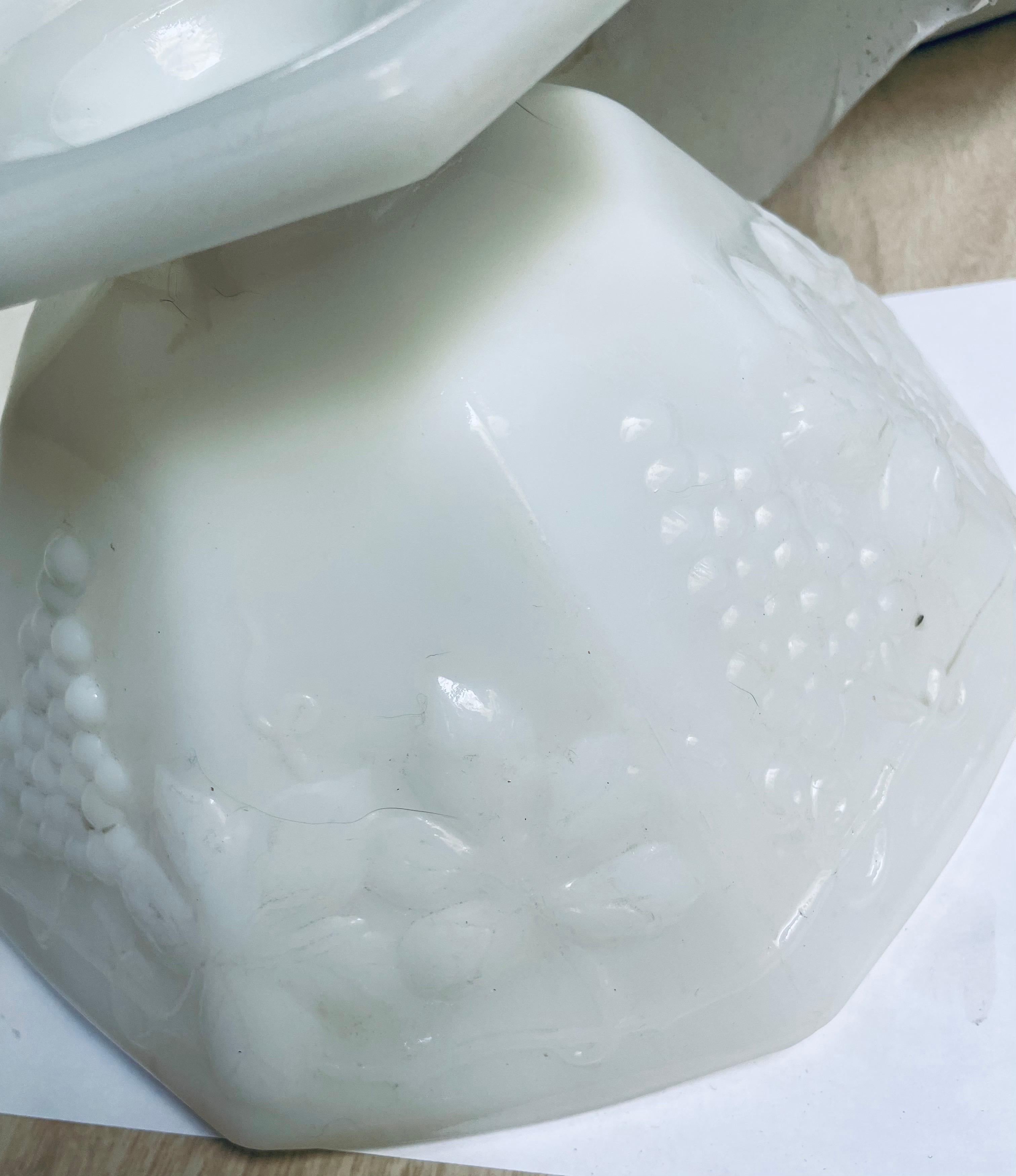 Wax Fruit Grouping in an Anchor Hocking Panel Grape Milk Glass Bowl For Sale 12