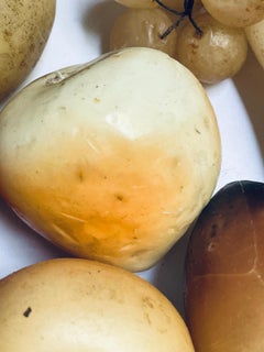 Wax Fruit Grouping in an Anchor Hocking Panel Grape Milk Glass Bowl