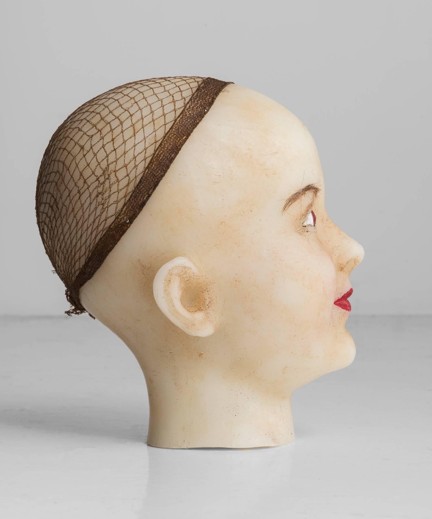 Wax Ladies Head, circa 1940 In Excellent Condition In Culver City, CA