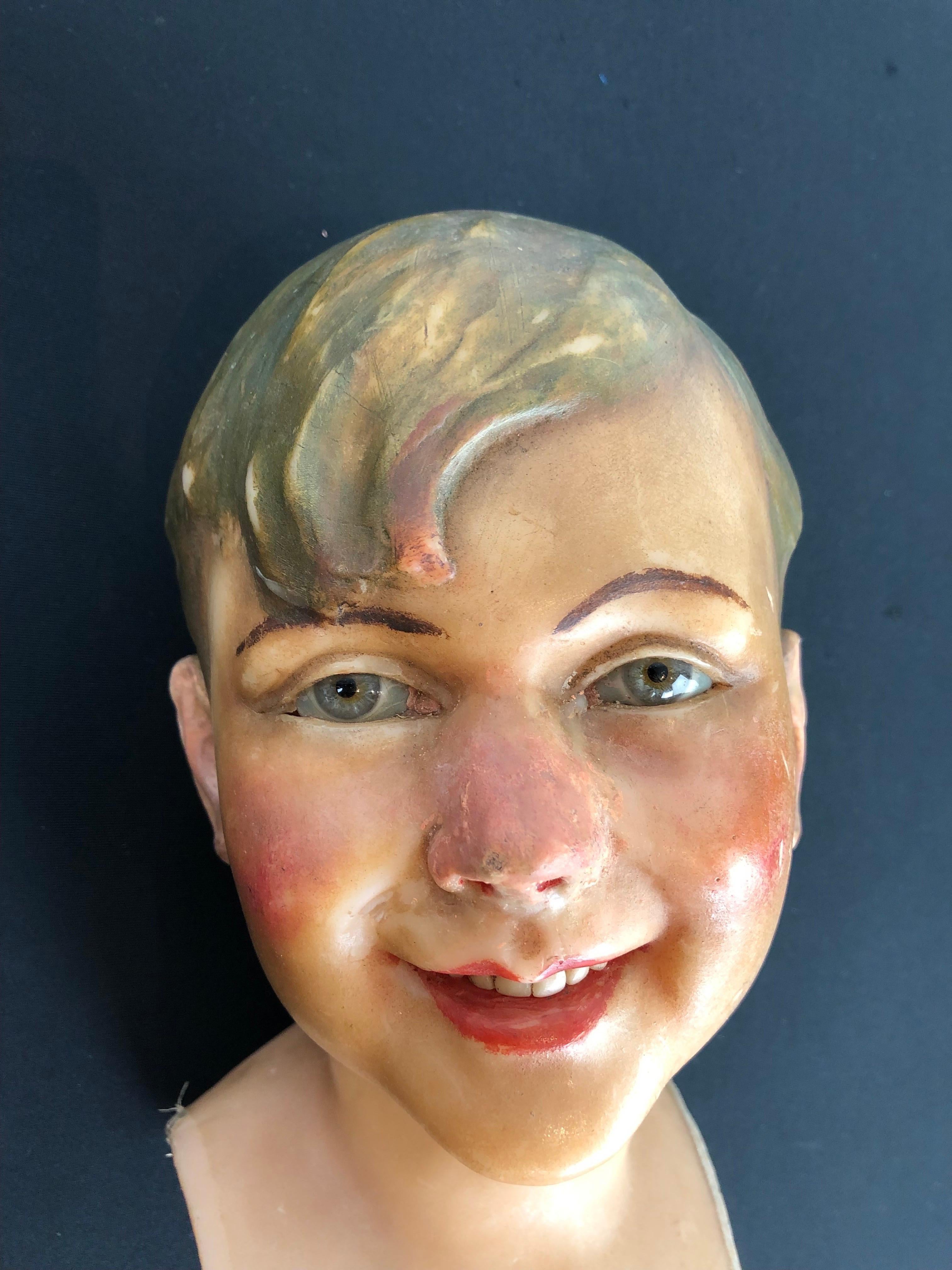 Wax Mannequin Head Child Early 20th Century  For Sale 11