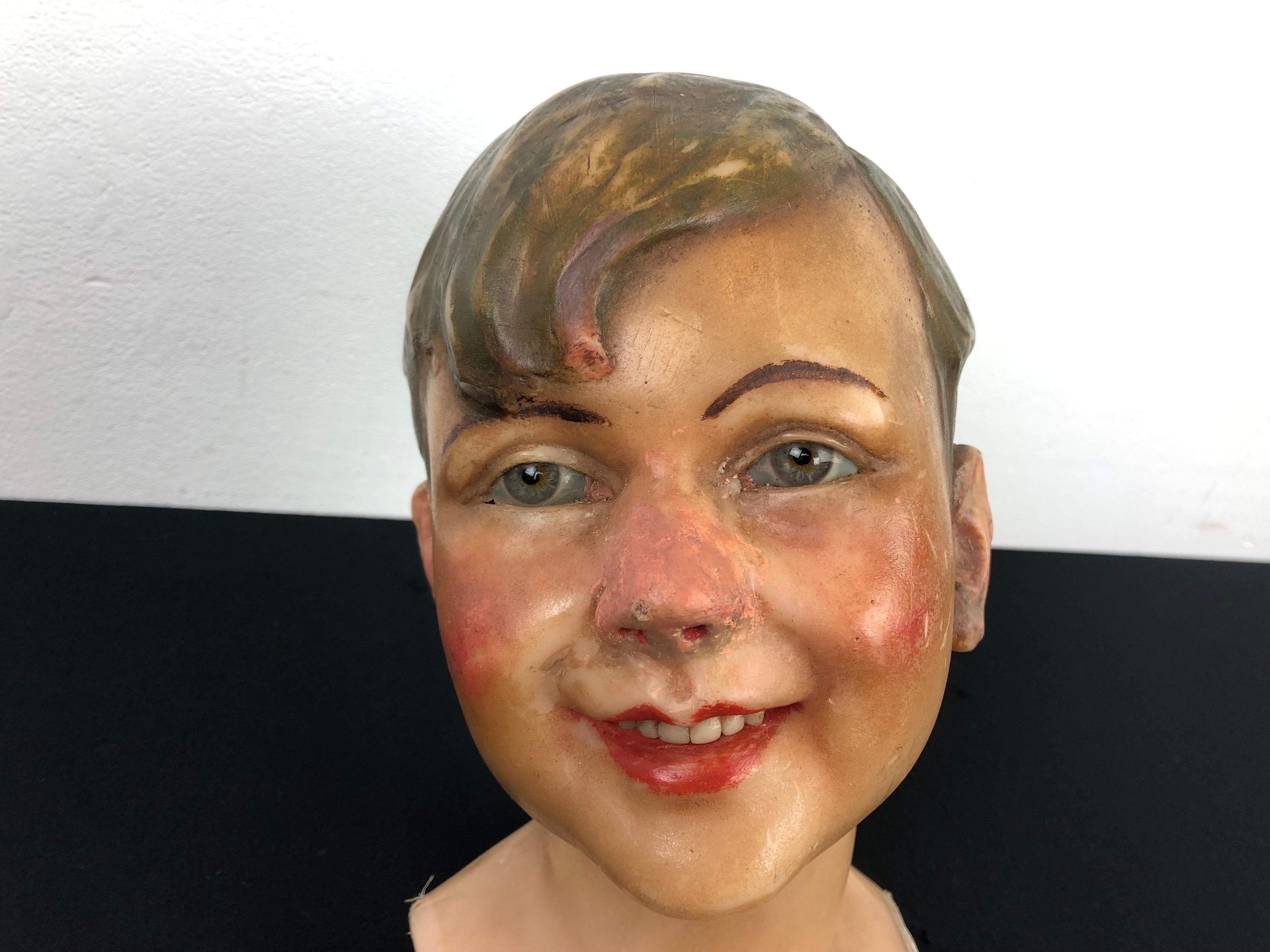Belgian Wax Mannequin Head Child Early 20th Century  For Sale