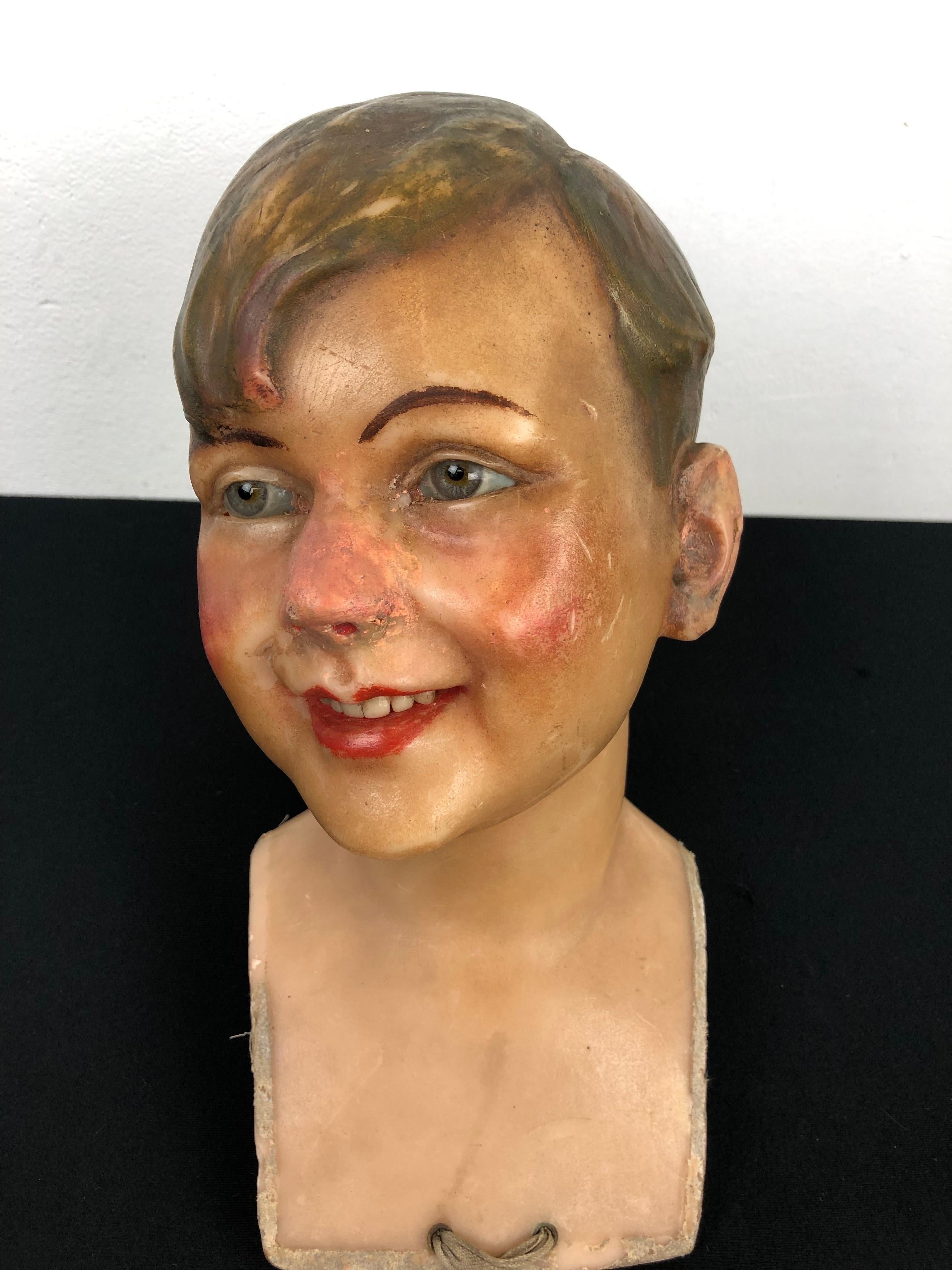 Wax Mannequin Head Child Early 20th Century  In Good Condition For Sale In Antwerp, BE