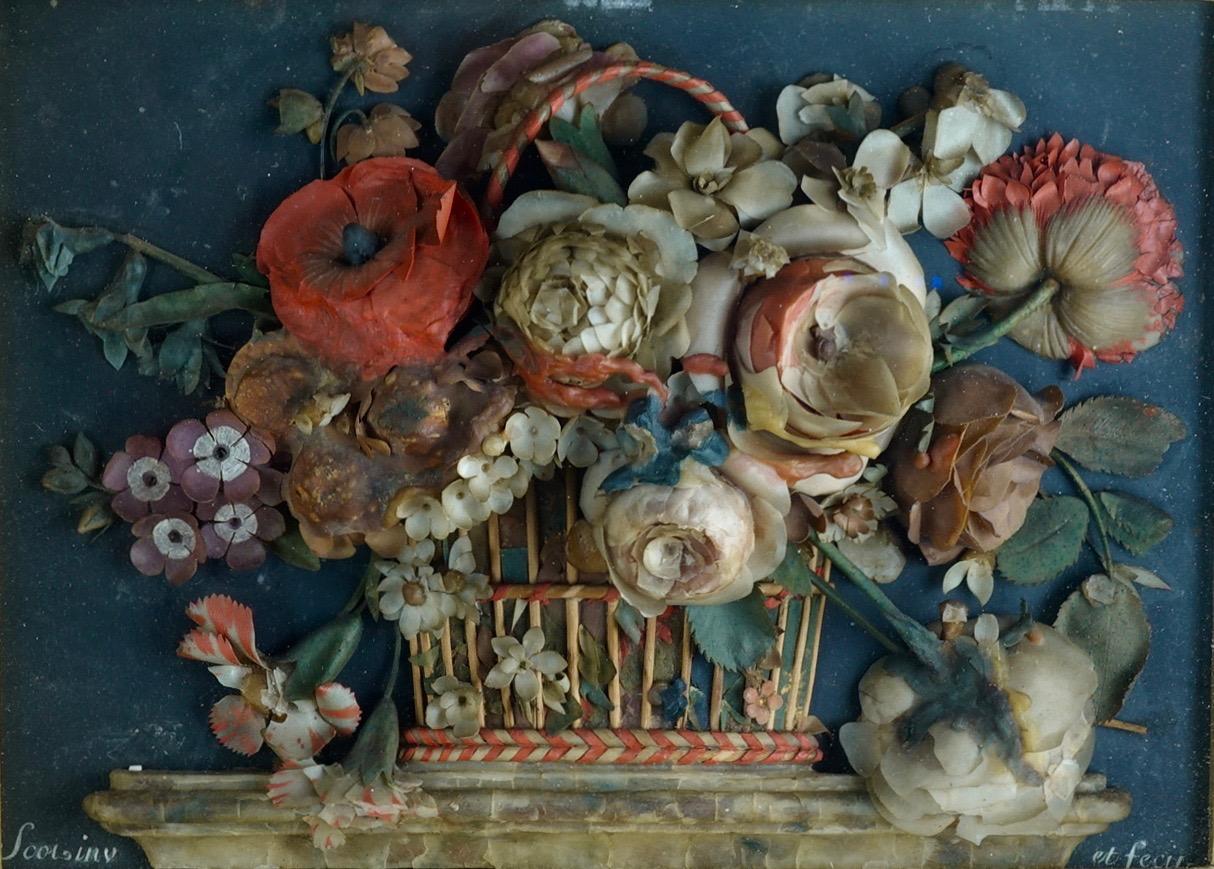 Relief en cire représentant un vase avec des fleurs
Italie, milieu du XIXe siècle
Signé 