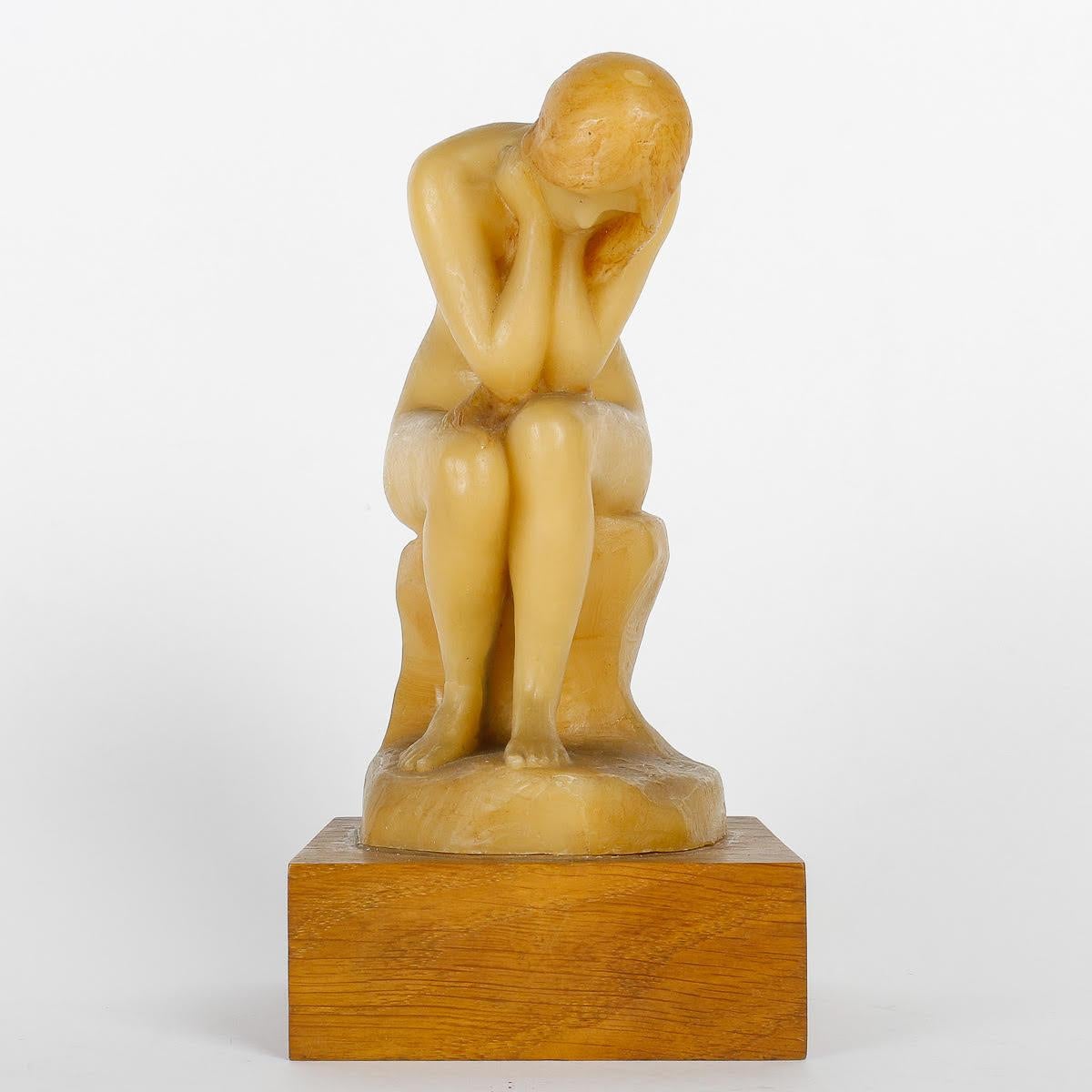 Wax sculpture by Hervé Vernhes, 20th century.

Wax sculpture of a pensive woman by Hervé Vernhes, signed on the terrace, 20th century.

H: 17cm, W: 10cm, D: 10cm