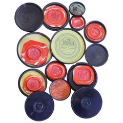 Antique Wax Seal Impressions in Turned Lignum Vitae Boxes