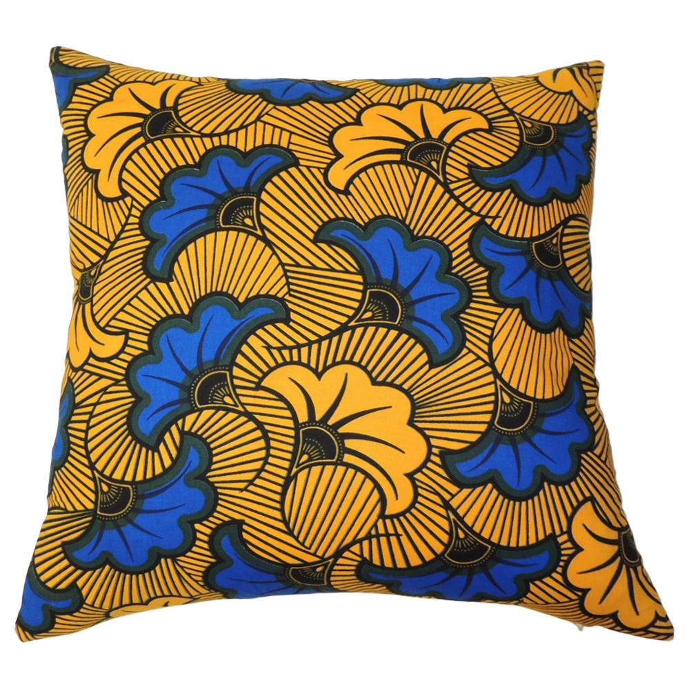 African Waxed Cotton Orange and Royal Blue "Girandole" Decorative Pillows 