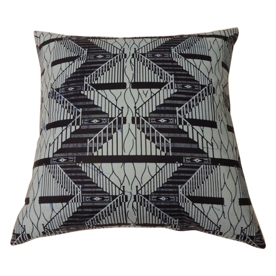 African Waxed Cotton Indigo Blue "Ashanti" Decorative Doubled-Sided Pillows For Sale