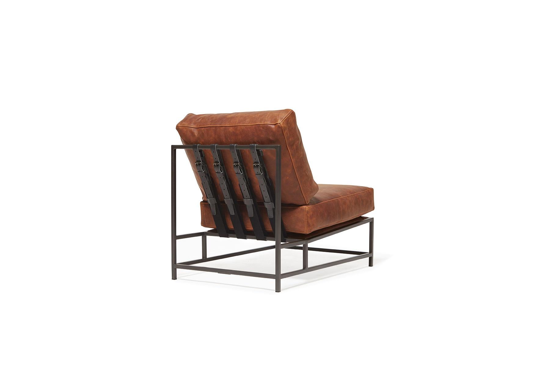 American Waxed Cuero Leather and Blackened Steel Chair For Sale