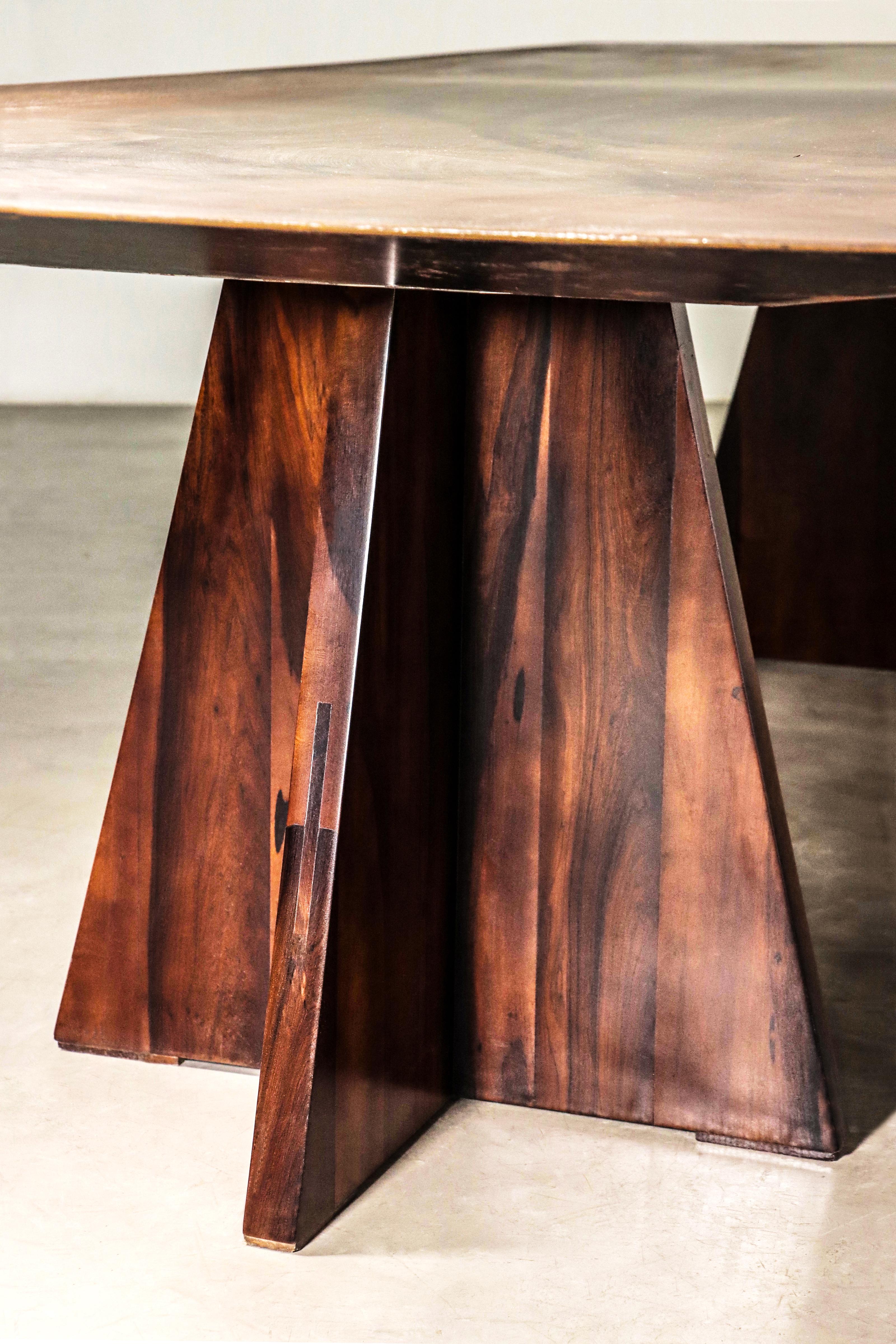 Modern Waxed Iron and Exotic Wood Dining Table from Costantini, Fierro, in Stock For Sale