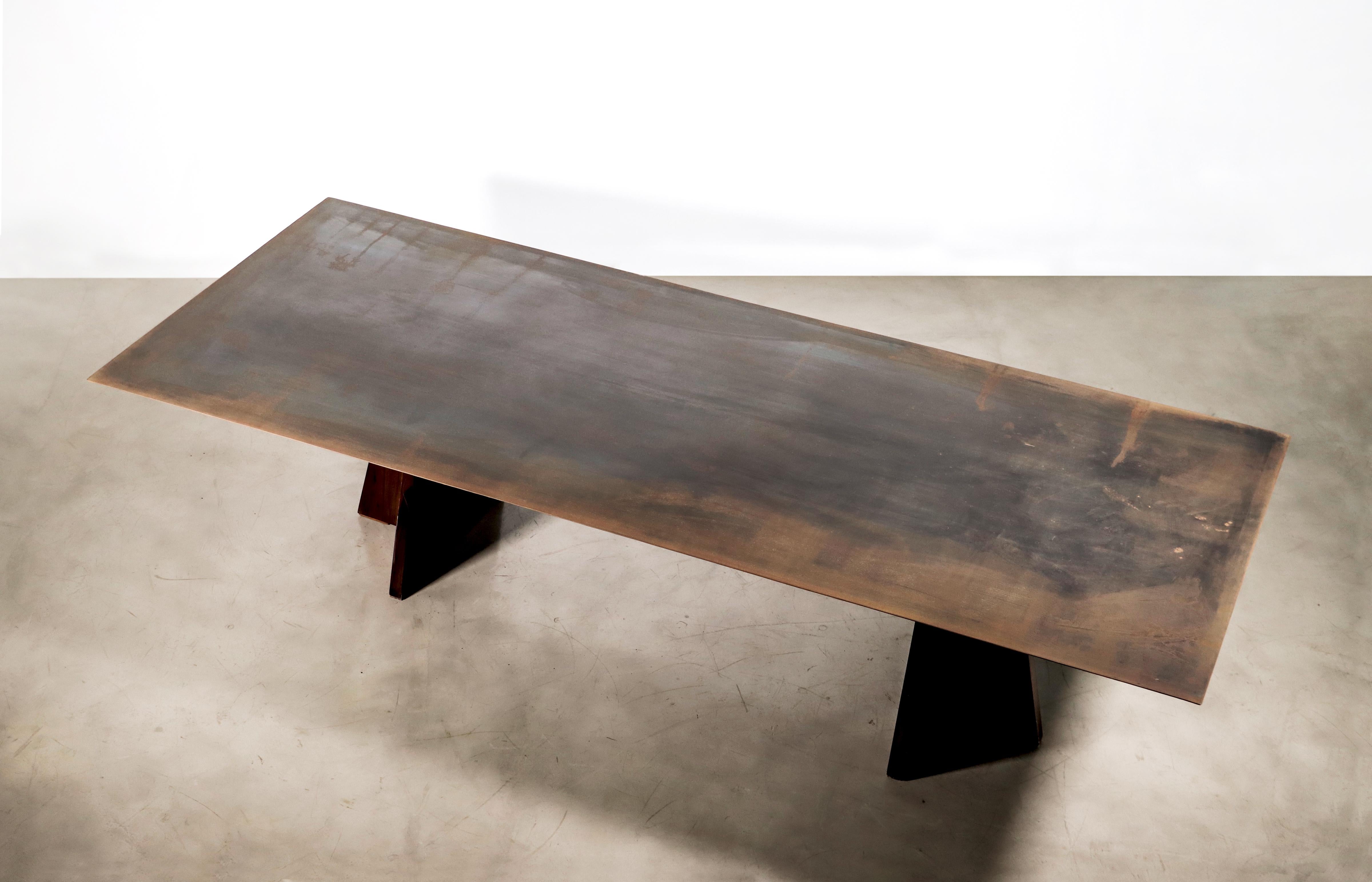 Argentine Waxed Iron and Exotic Wood Dining Table from Costantini, Fierro, in Stock For Sale