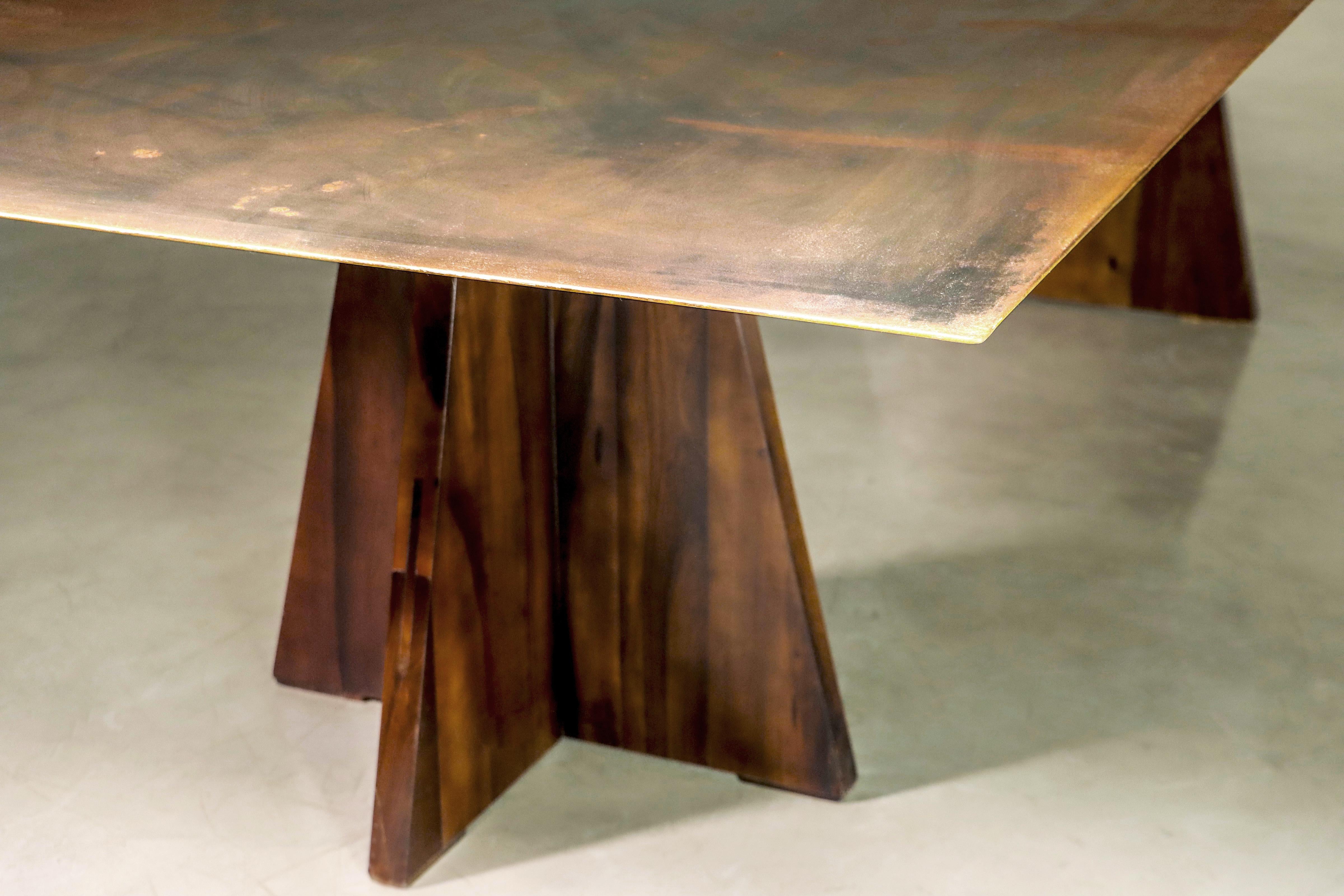 Contemporary Waxed Iron and Exotic Wood Dining Table from Costantini, Fierro, in Stock For Sale