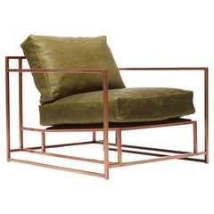 Waxed Moss Green Leather and Antique Copper Armchair