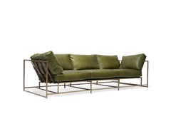 Waxed Moss Leather and Antique Brass Sofa