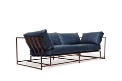 Waxed Navy Leather & Marbled Rust Two Seat Sofa