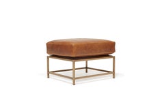 Waxed Potomac Tan Leather and Antique Brass Ottoman