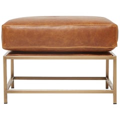 Waxed Potomac Tan Leather and Antique Brass Ottoman