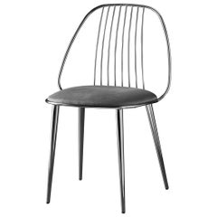 Waya, Black Chrome Finish Dining Chair and Grey Econabuk Seat, Made in Italy