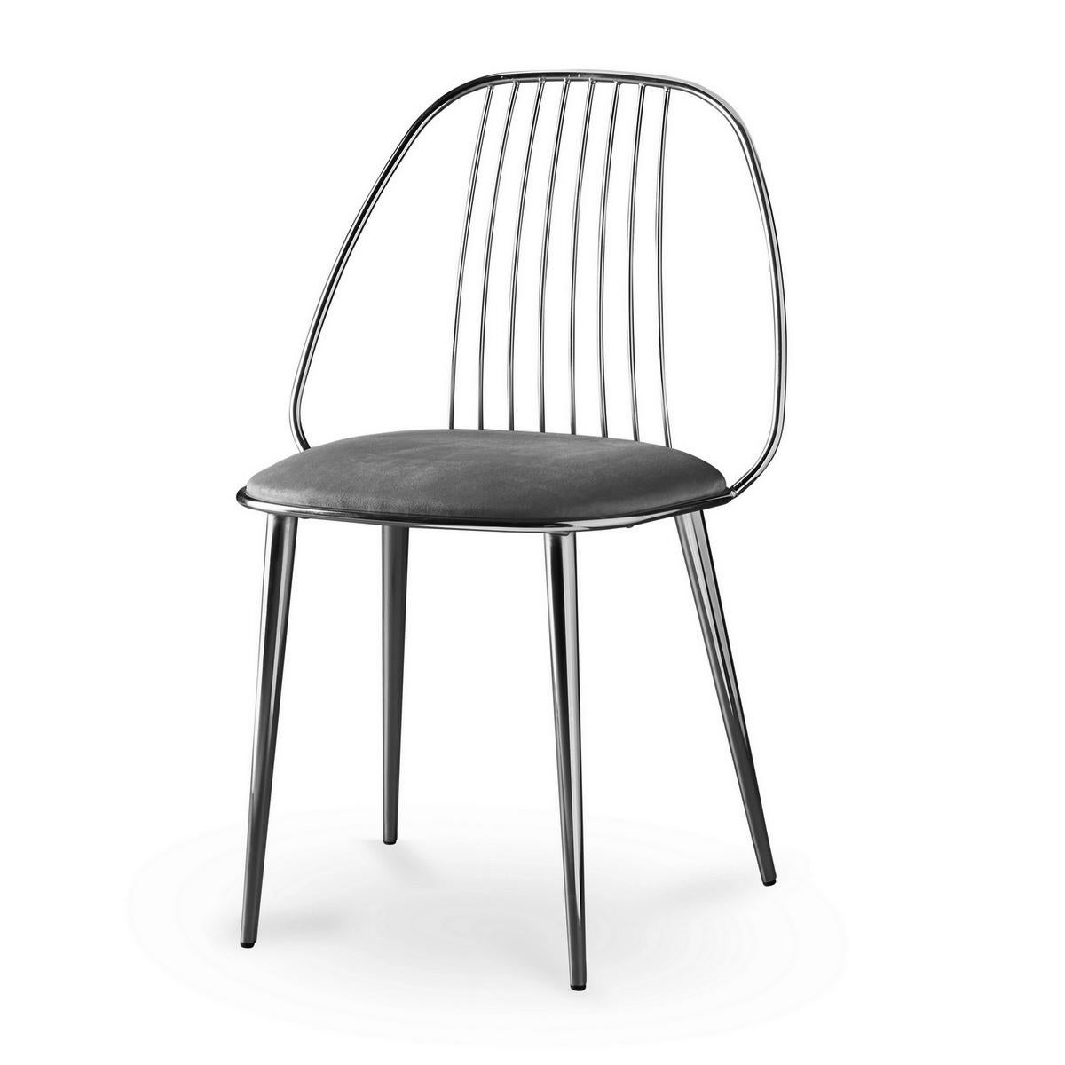 Moderno Waya, Sedia da pranzo con finitura cromata nera e seduta in Econabuk grigio, Made in Italy in vendita