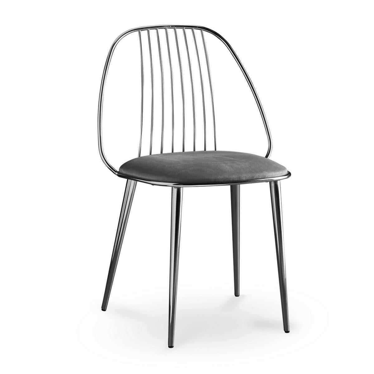 Modern Waya, Black Chrome Finish Dining Chair and Grey Econabuk Seat, Made in Italy For Sale