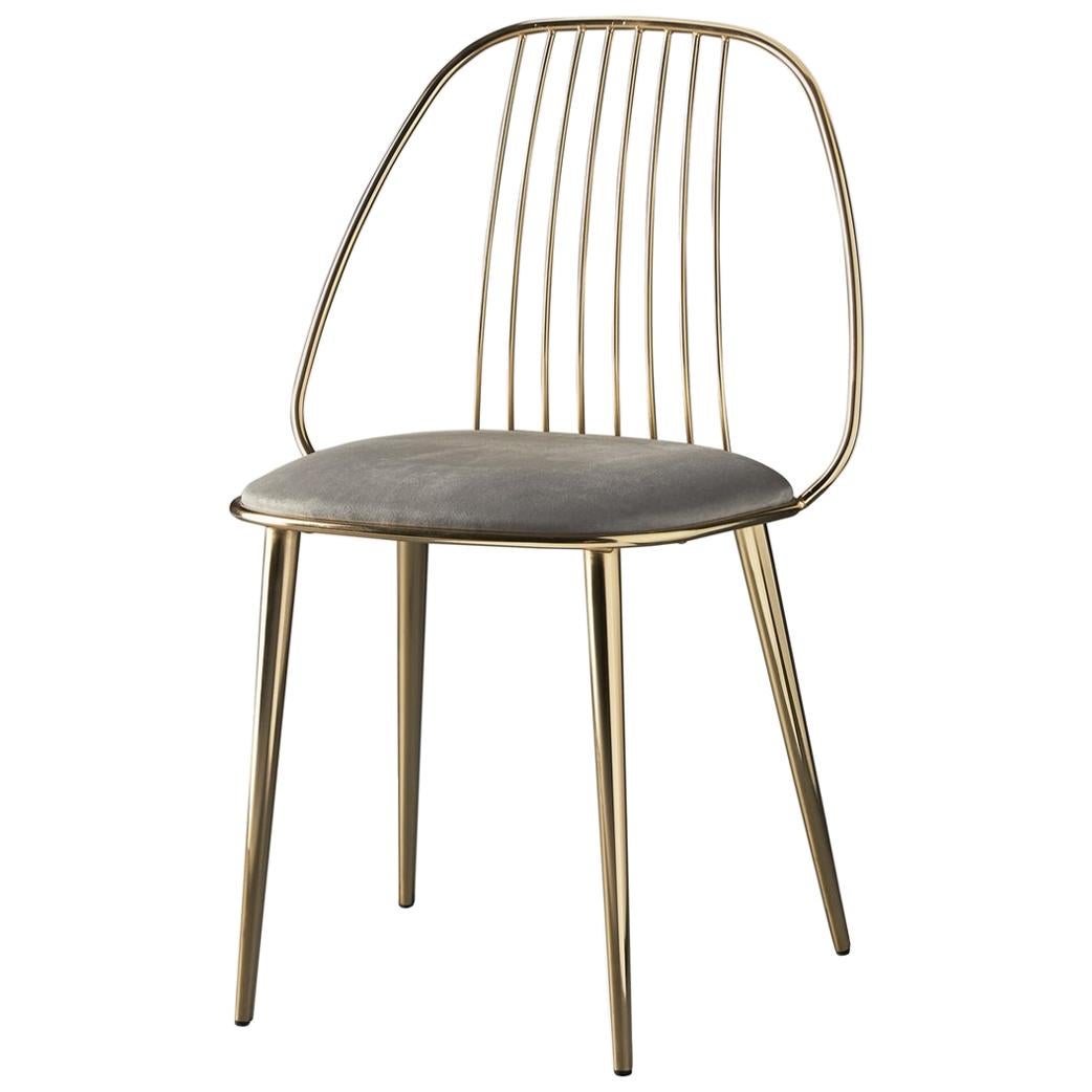 In Stock in Los Angeles, Waya, Gold Finish Dining Chair 
Grey Econabuk Seat