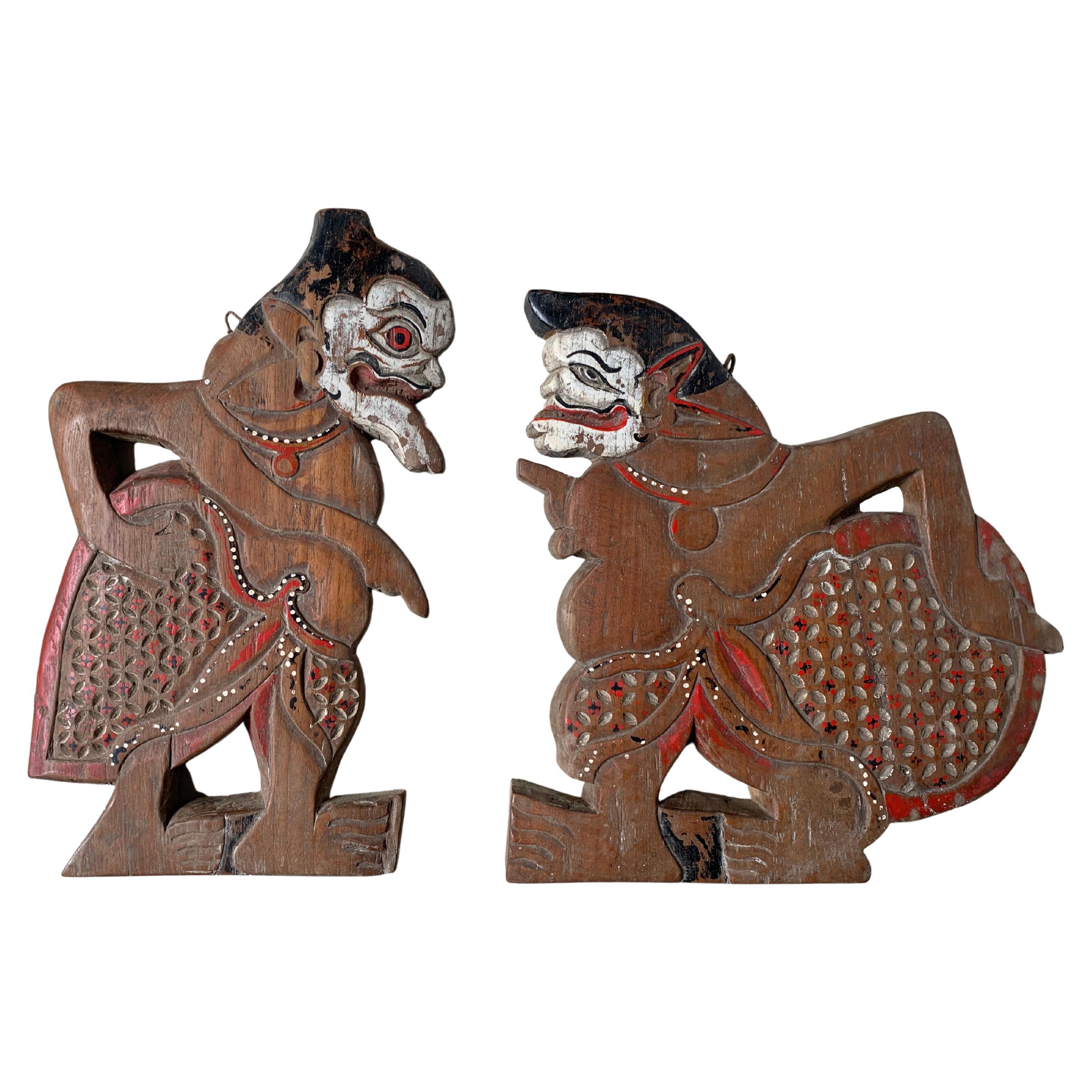 Wayang Puppet Wood Carving Set, Java, Indonesia, Mid-20th Century