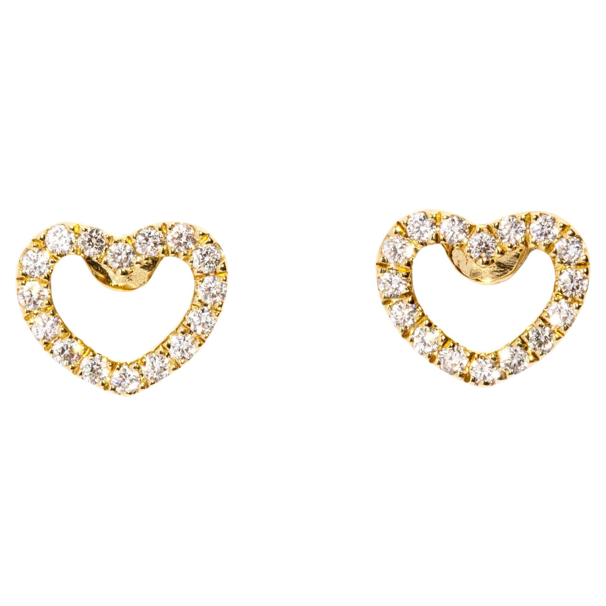 "Wayfarer Amor" Love Heart Diamond Stud Style Earrings 9 Carat Yellow Gold