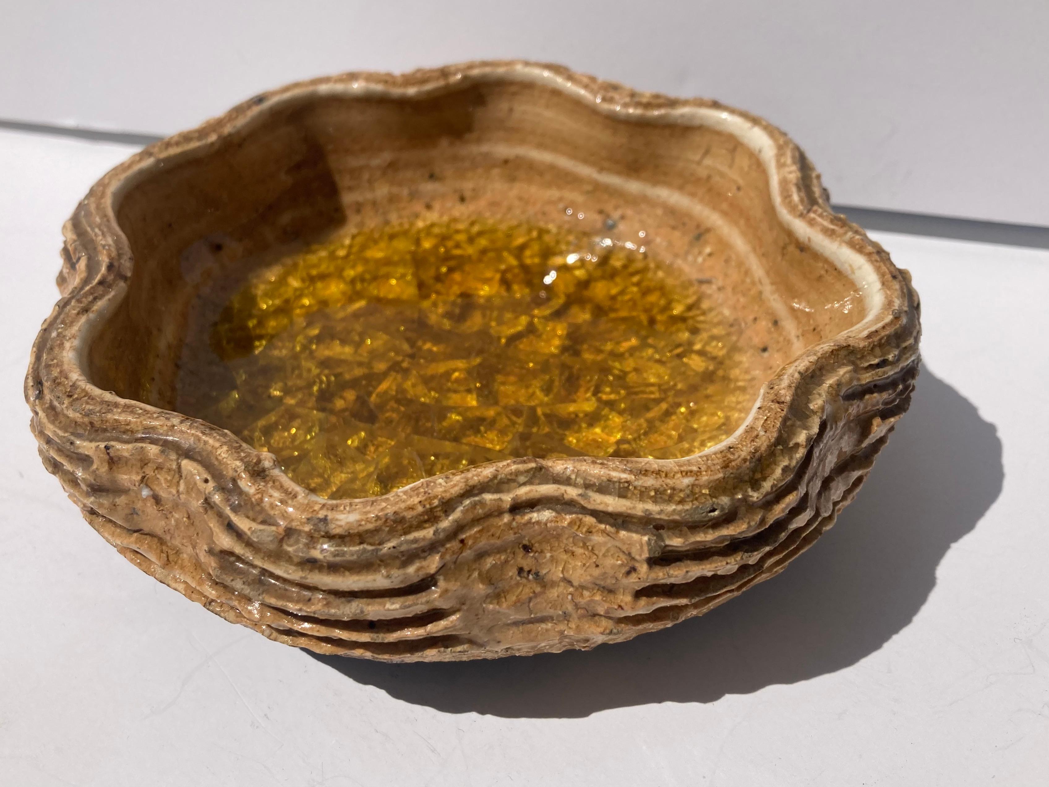 Waylande Gregory, seltene Keramik-/Töpferwarenschale aus verschmolzenem Glas, Muster 2357399, signiert (20. Jahrhundert) im Angebot