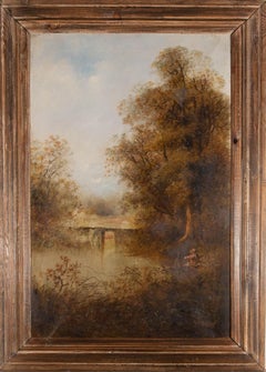 Wayland - Late 19th Century Oil, Pond Fishing