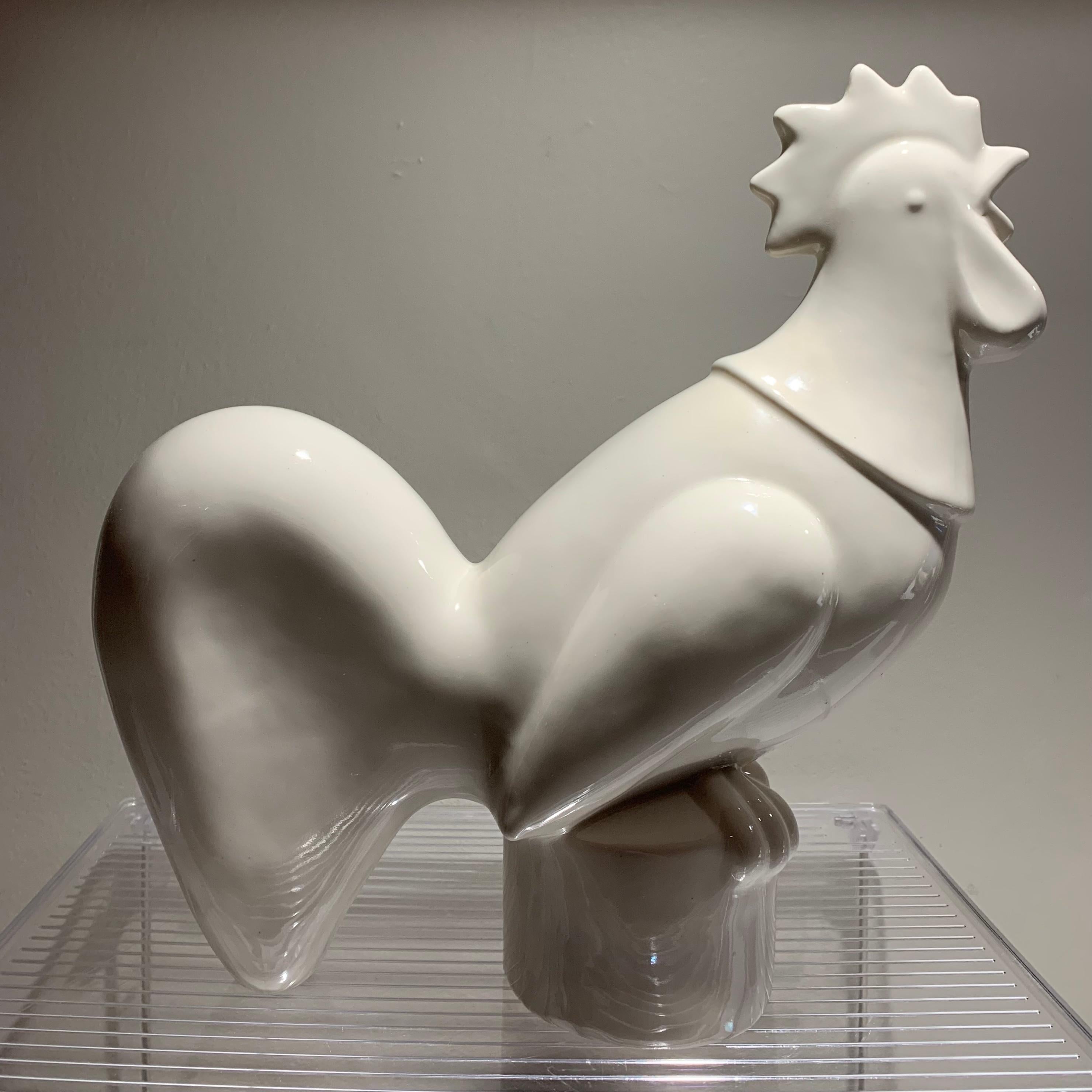 Américain Sculpture de coq en céramique Art Déco Waylande Gregory, émaillée, années 1940, États-Unis en vente