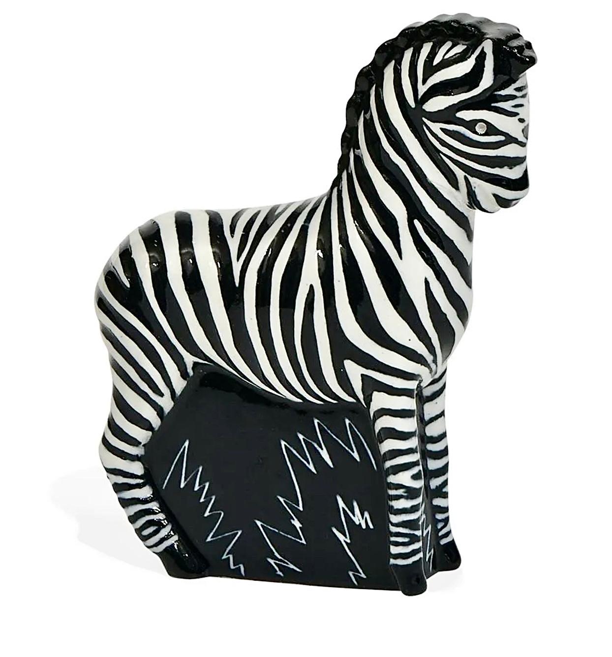 Wayland Gregory, Porcelain zebra sculpture, glazed, signed, 1930s, USA. New Jersey, circa 1935, high glazed ceramic, incised signature, Measures: 4 5/8