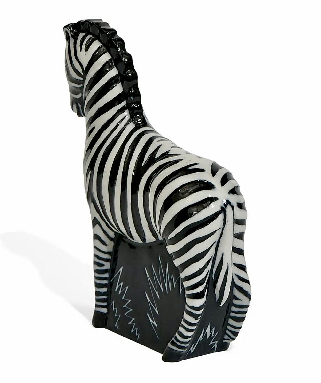 American Wayland Gregory Art Deco Porcelain Zebra Sculpture, Glazed, Signed, 1940s, USA For Sale
