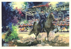 Retro 1975 Wayland Moore 'Circus Horse Show I' Contemporary Multicolor, Green, Blue, Brow