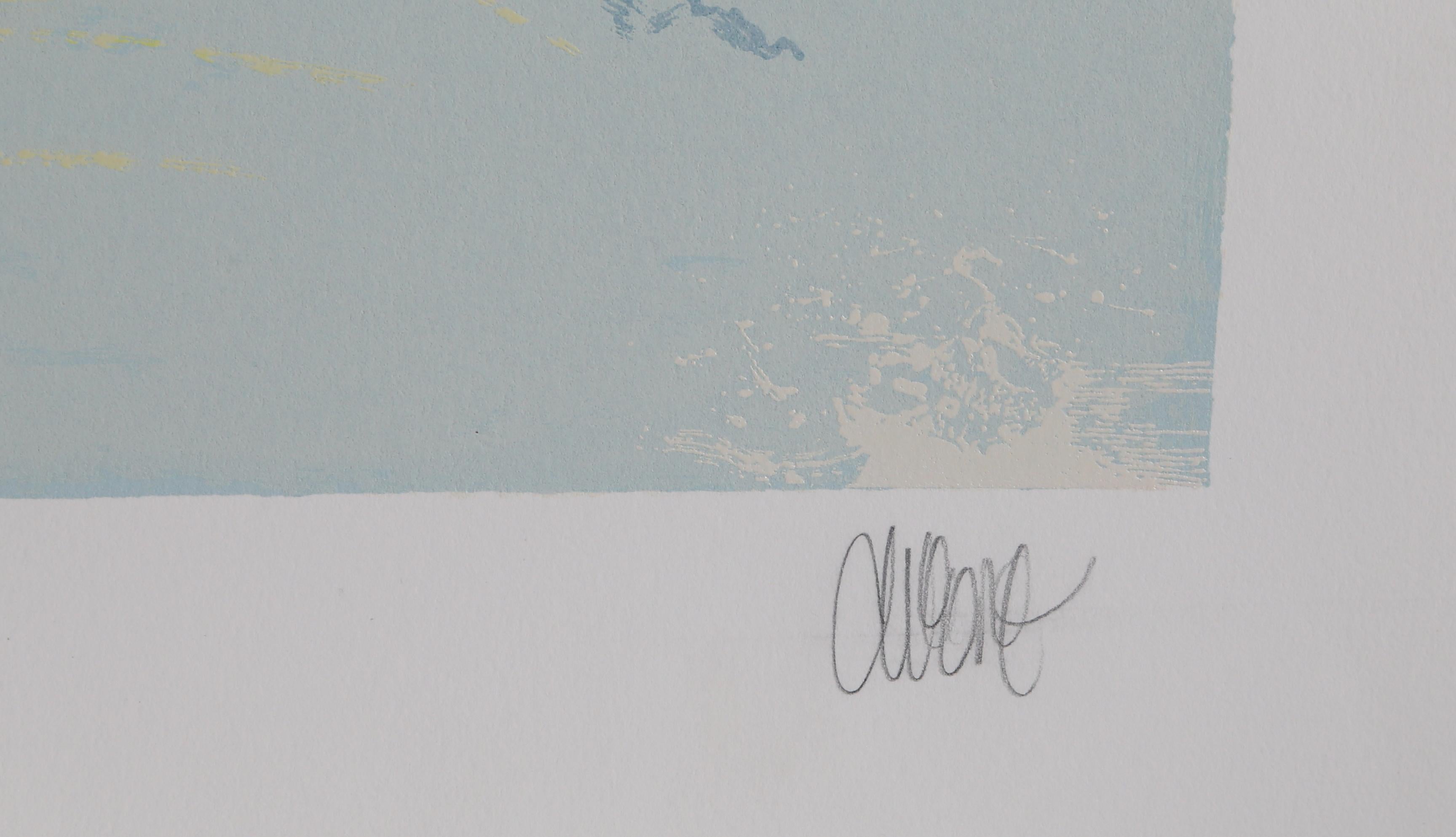 Skier I, Signed Screenprint by Wayland Moore For Sale 2