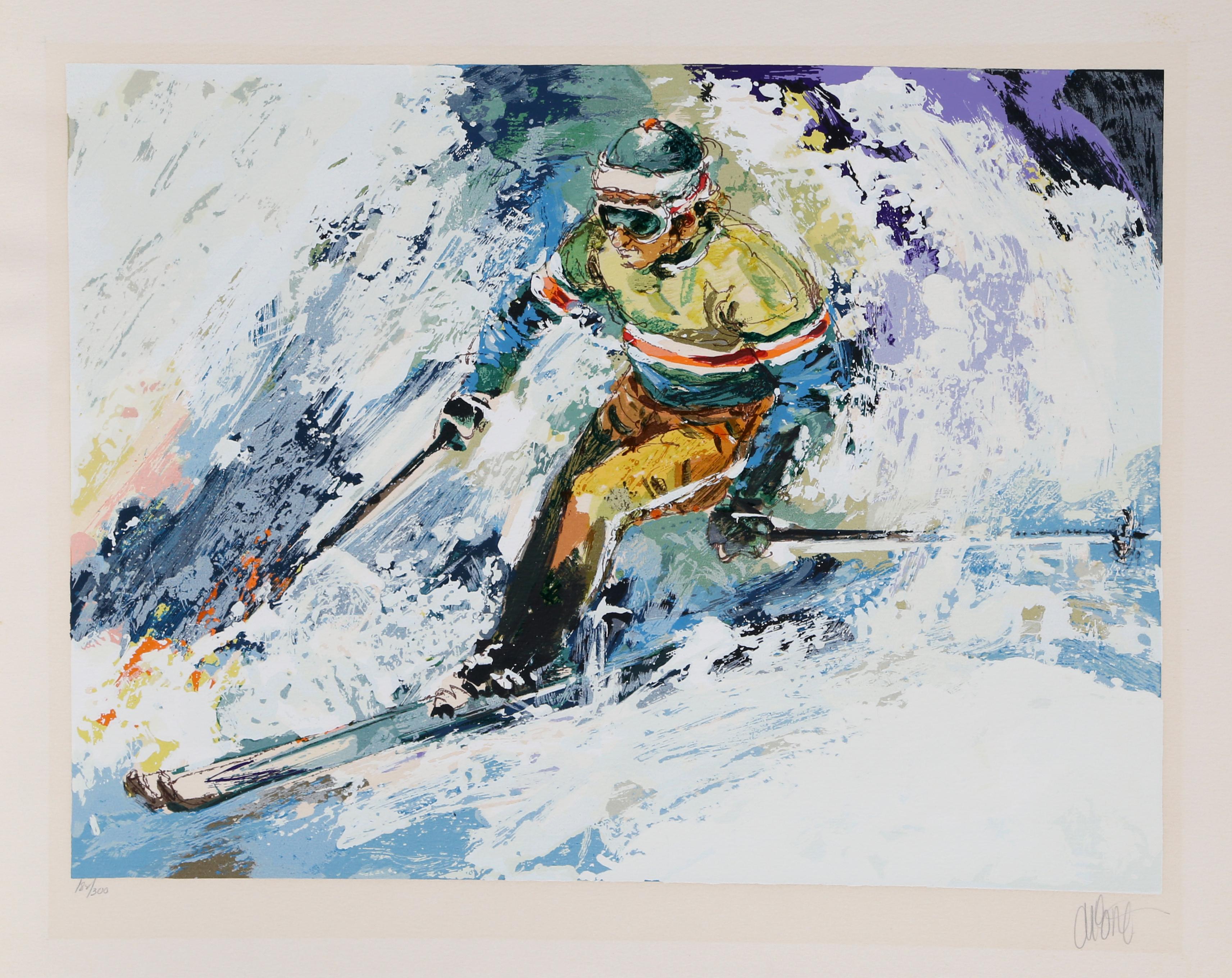 Skier II
Wayland Moore, American (1935)
Date: circa 1980
Screenprint, signed and numbered in pencil
Edition of 182/300
Image Size: 18 x 24 inches
Size: 23 x 29 in. (58.42 x 73.66 cm)