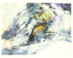 Wayland Moore-Skier-20.25" x 25.5"-Serigraph-1983-White, Multicolor-snow