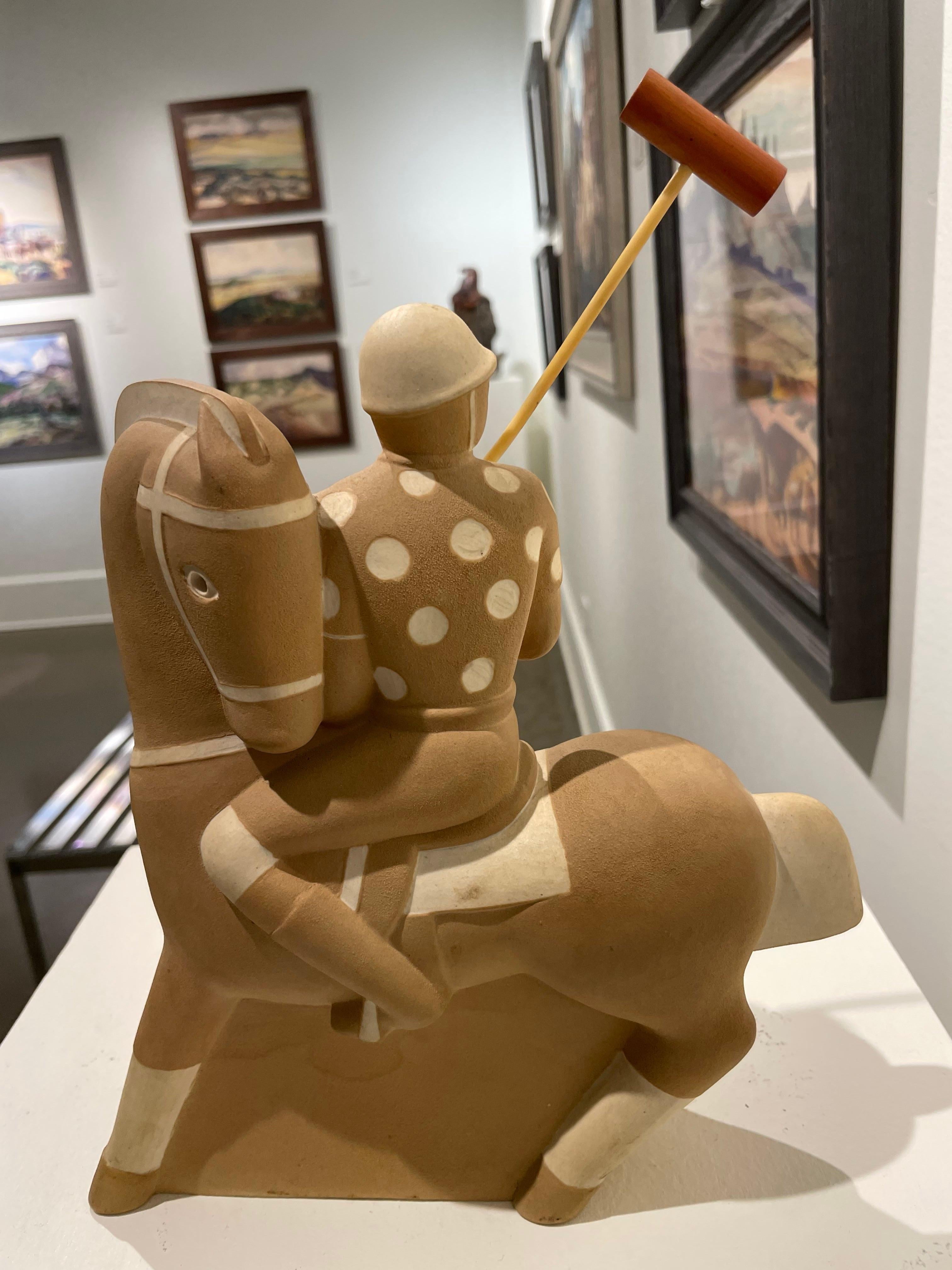 Early 20th Century Ceramic Sculpture of a Polo Player and Horse For Sale 11