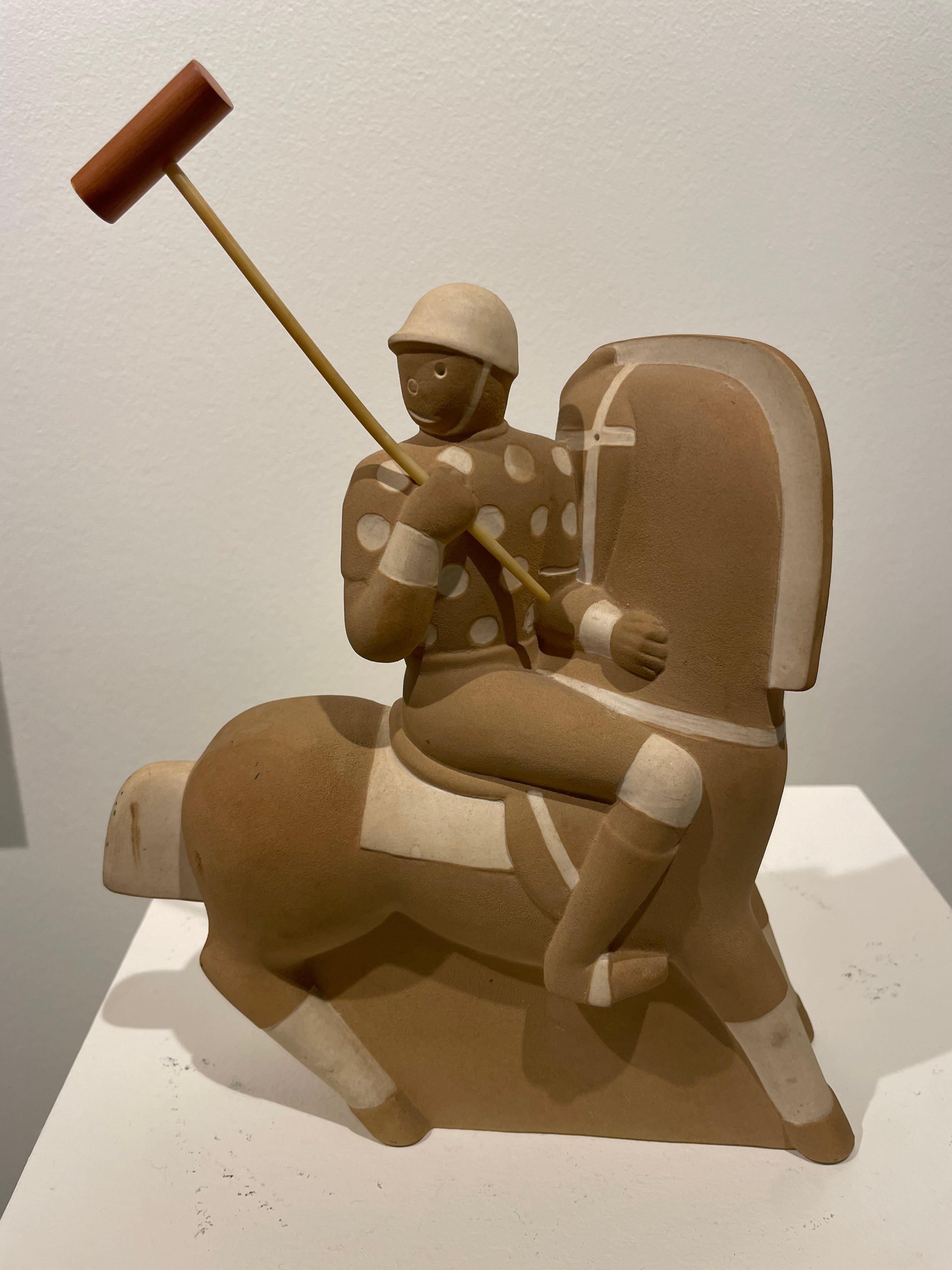 Early 20th Century Ceramic Sculpture of a Polo Player and Horse For Sale 4